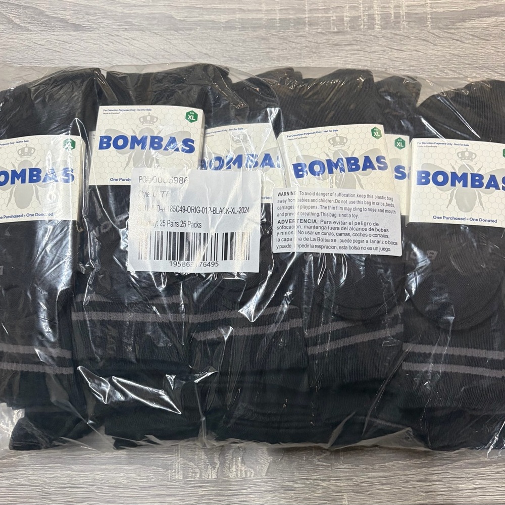BOMBAS Mens XL Crew Socks Honeycomb Calf Casual Black - NEW Pack of 25